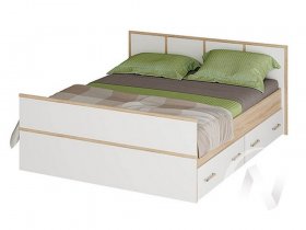 Двуспальная кровать 1,4м Сакура (дуб сонома/белый) в Хани - hani.mebel-nsk.ru | фото