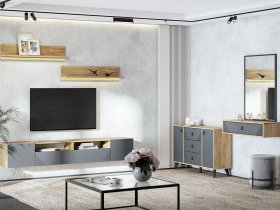Модульная гостиная Байкал (дуб крафт золотой/графит) в Хани - hani.mebel-nsk.ru | фото