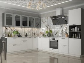 Модульная кухня Глэдис (белый снег/лайт грей софт/корпус анкор темный) в Хани - hani.mebel-nsk.ru | фото