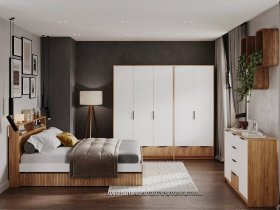 Модульная спальня Ивис (дуб крафт золотой/белый) в Хани - hani.mebel-nsk.ru | фото