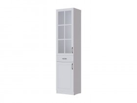 Пенал-витрина Апполия гостиная (белый/белый дуб) в Хани - hani.mebel-nsk.ru | фото