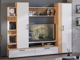 Стенка «Дакота» (дуб крафт золотой/белый ясень) в Хани - hani.mebel-nsk.ru | фото