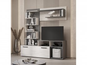 Стенка Евро (графит/дуб крафт белый) в Хани - hani.mebel-nsk.ru | фото