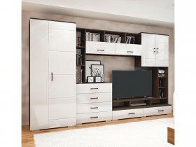 Стенка Коста МДФ (дуб венге/белый глянец) в Хани - hani.mebel-nsk.ru | фото