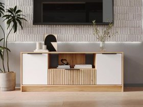 Тумба под ТВ  ТМ-001 Ивис (дуб крафт золотой/белый) в Хани - hani.mebel-nsk.ru | фото